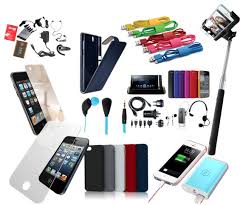 A variety of PHONE ACCESSORIES including cases, chargers, and headphones.