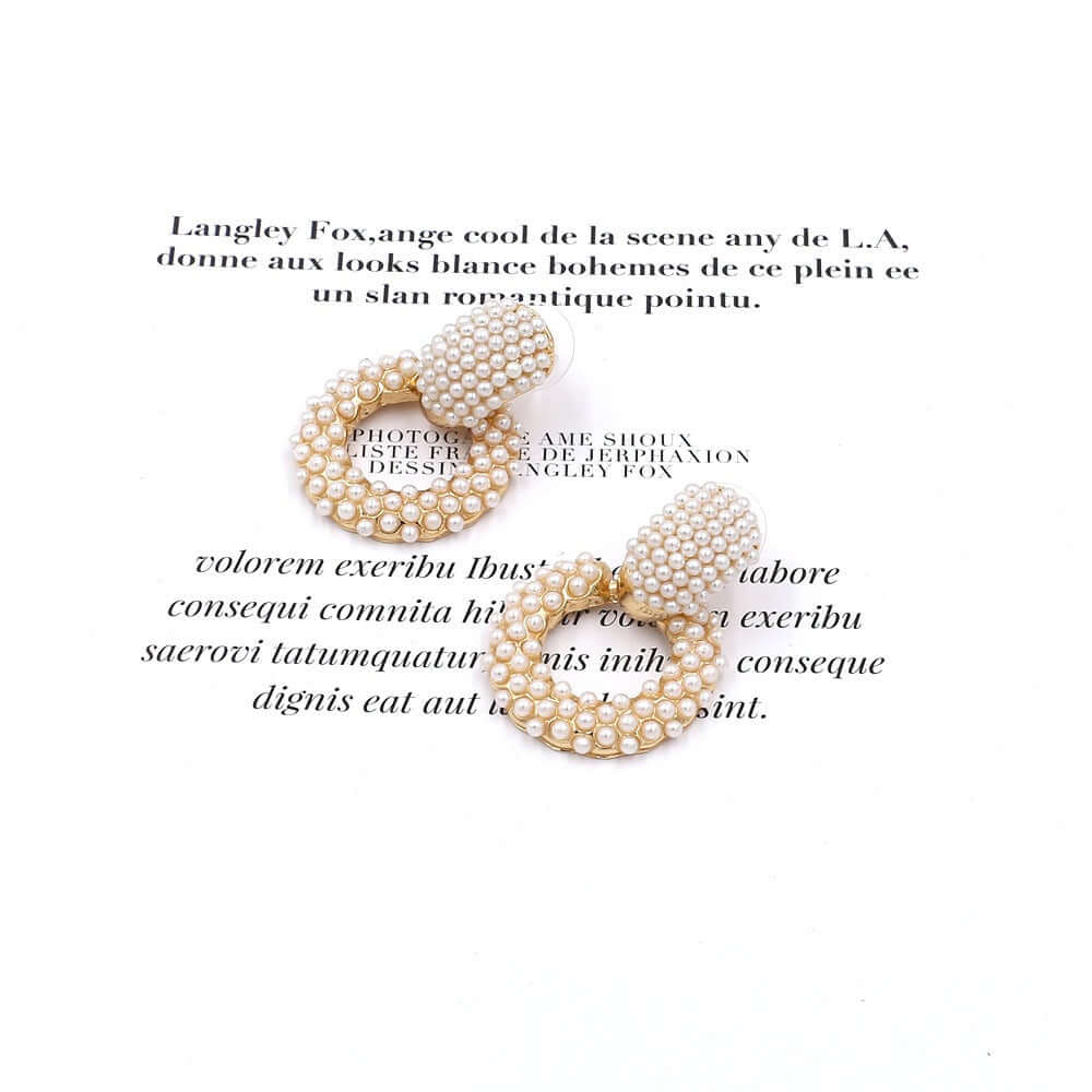 Circled earrings exaggerated accessories for women with pearl detail on alloy base.