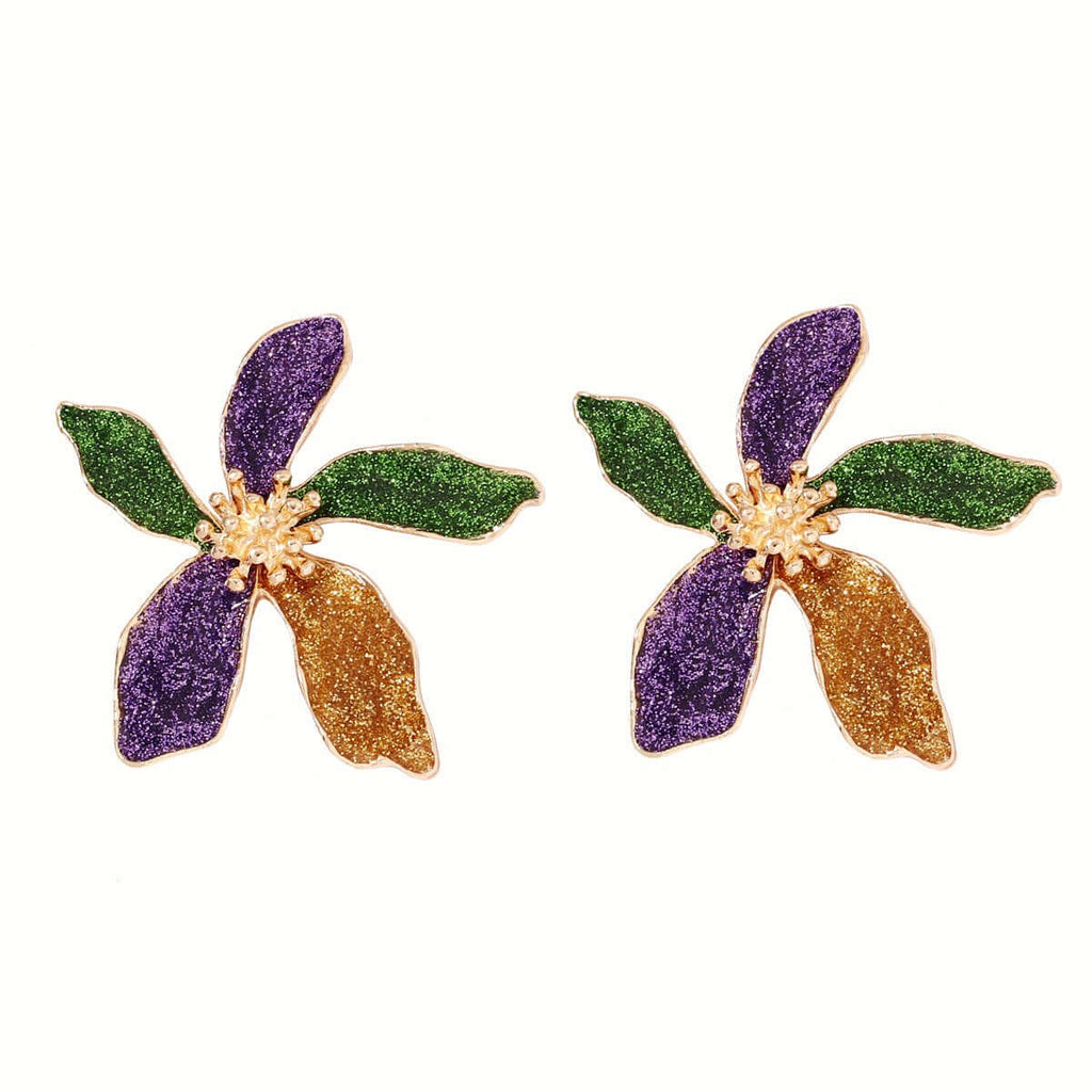 Elegant design trendy versatile earring accessories for women with colorful flower design in gold.