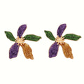 Elegant design trendy versatile earring accessories for women with colorful flower design in gold.