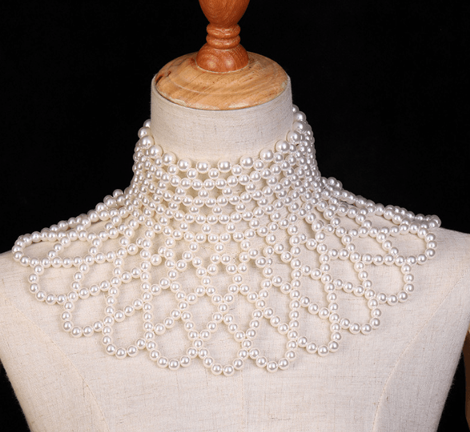 Necklace Women Pearl Body Chain Wedding Dress Accessories Necklace Cutout Dress Accessories worn on a mannequin.