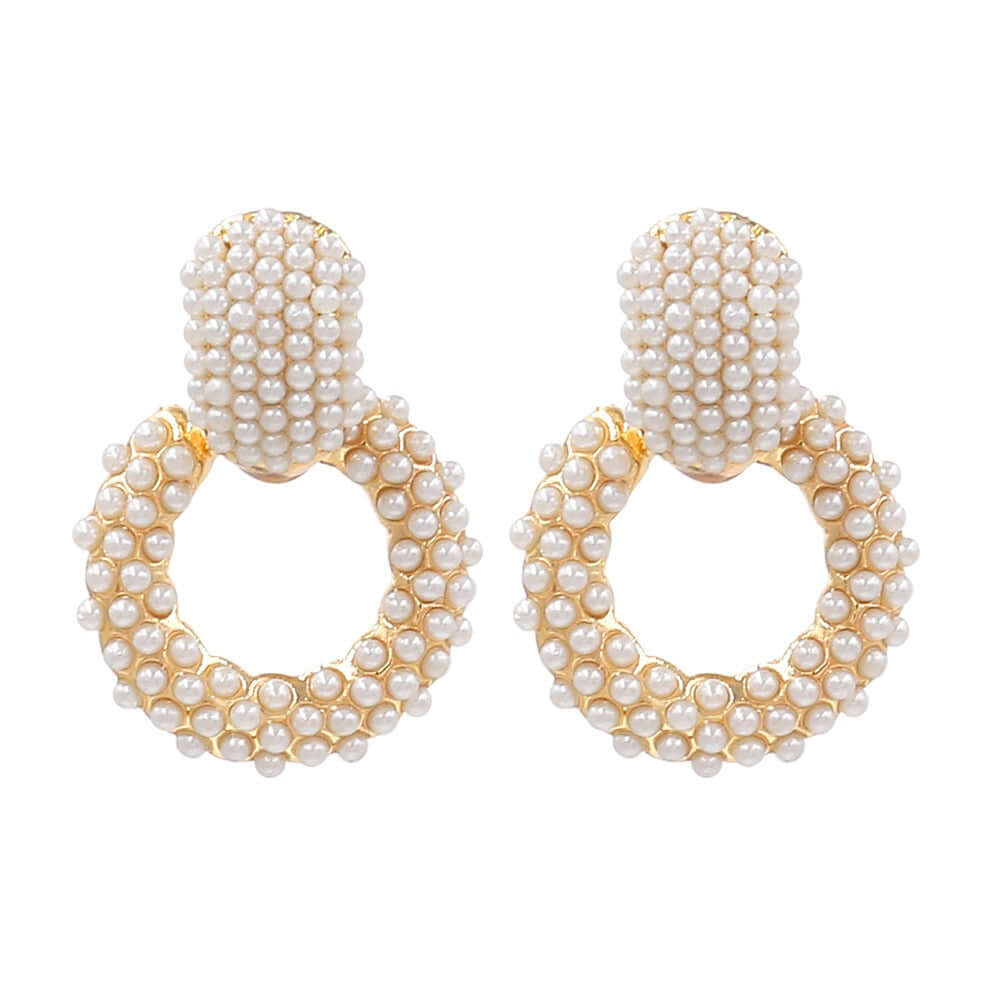 Circled earrings exaggerated accessories for women crafted in alloy with pearls and golden accents.
