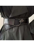 Gothic Style Liuding Dark Style Womens Plastic Waist Coat Dress Suit Womens Belt showcasing black PU and faux leather design.