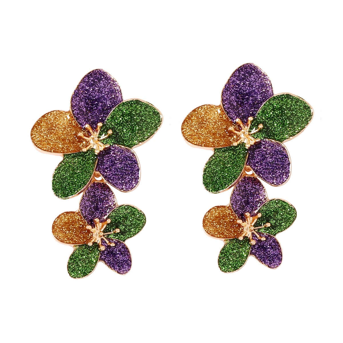 Elegant design trendy versatile earring accessories for women in floral style with glittering colors.