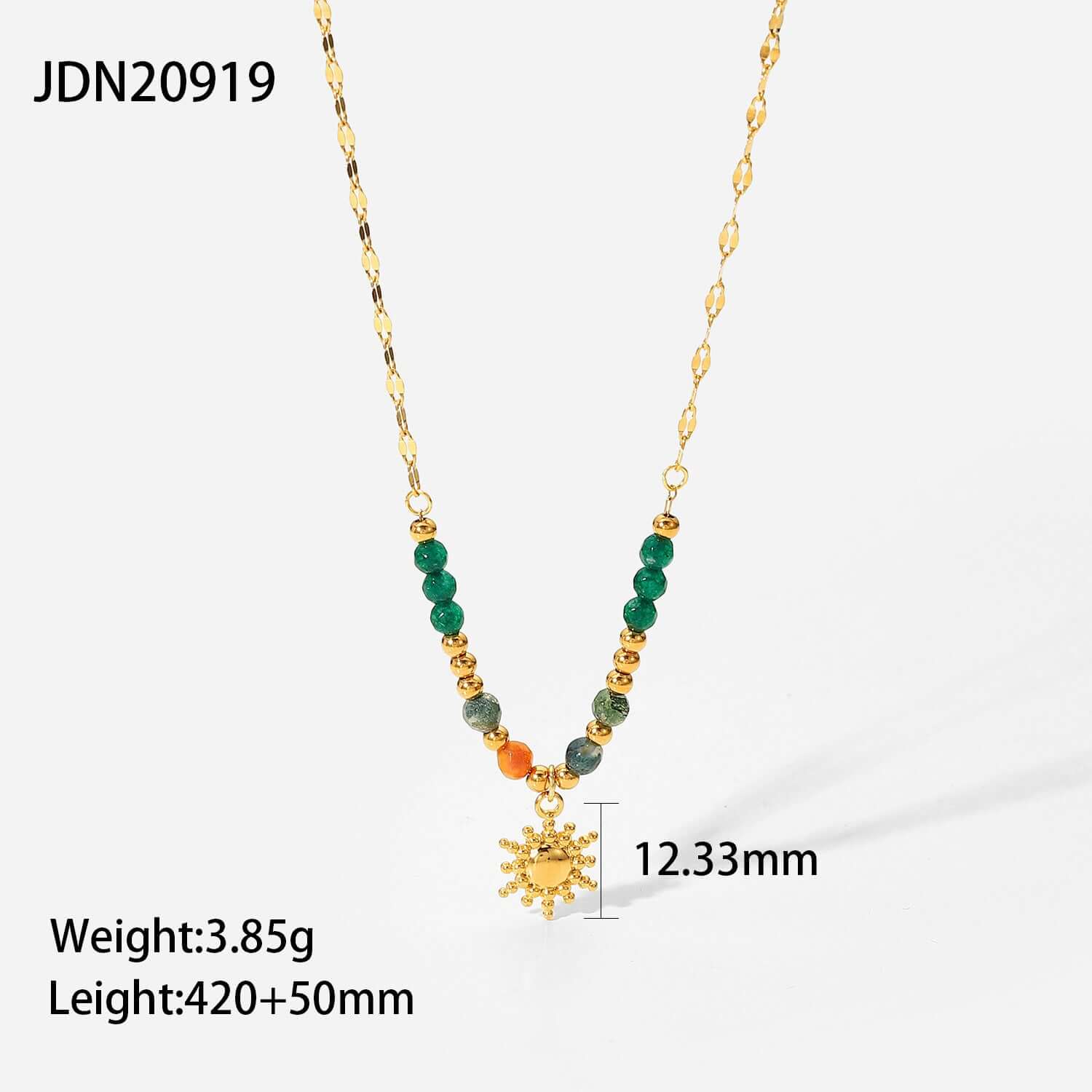 French fashion retro INS style necklace, sun pendant, accessories for women with colorful beads and gold chain.
