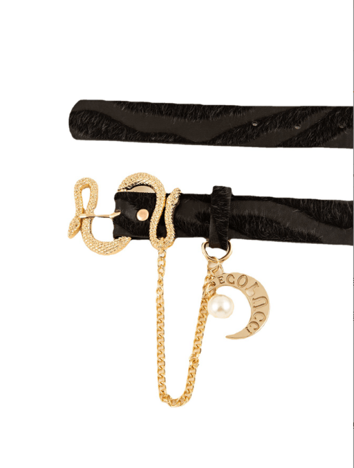 Snake buckle jacquard velvet women belt chain elegant and luxurious accessories with gold chain and pearl detail