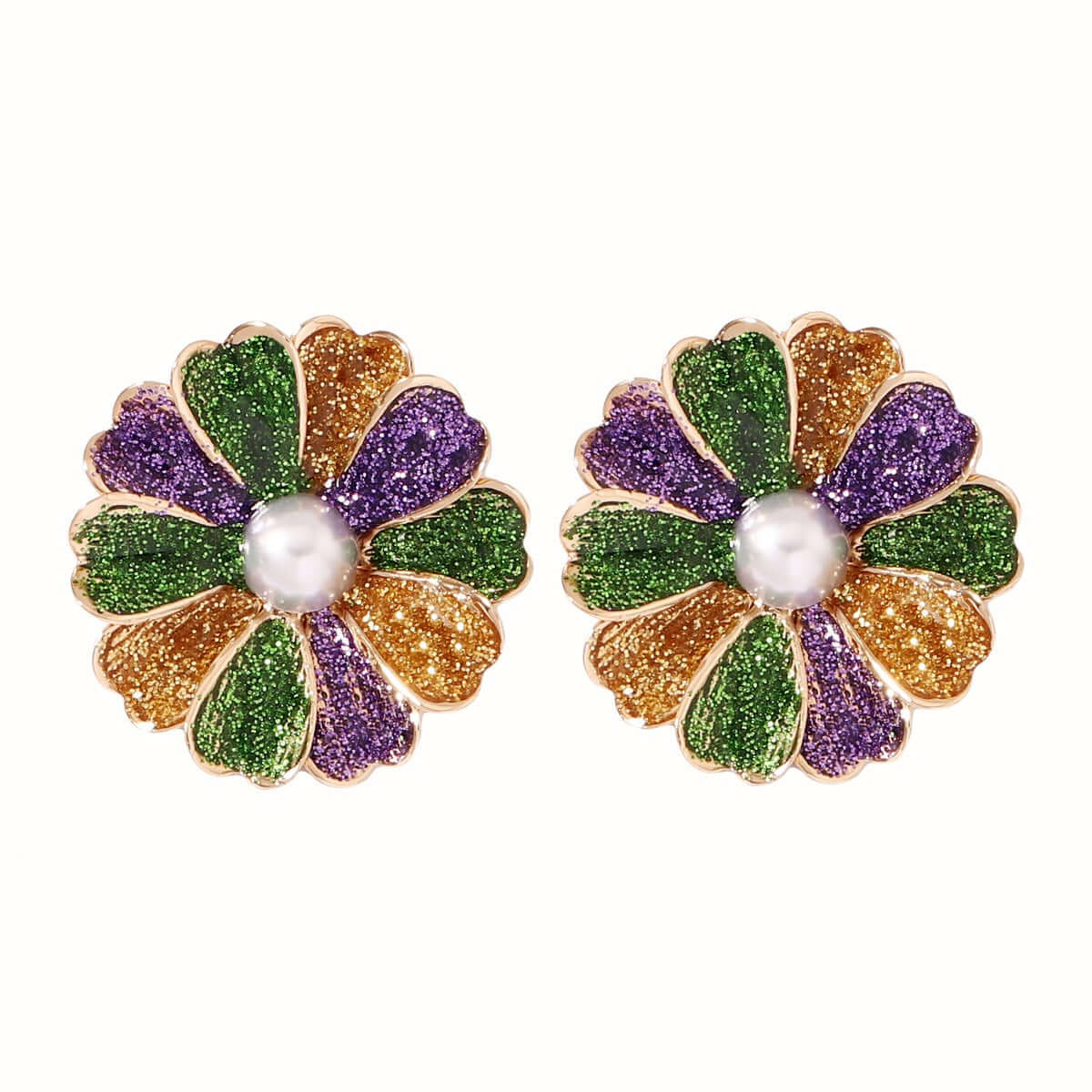 Elegant design trendy versatile earring accessories for women with colorful flower pattern and pearl detail.