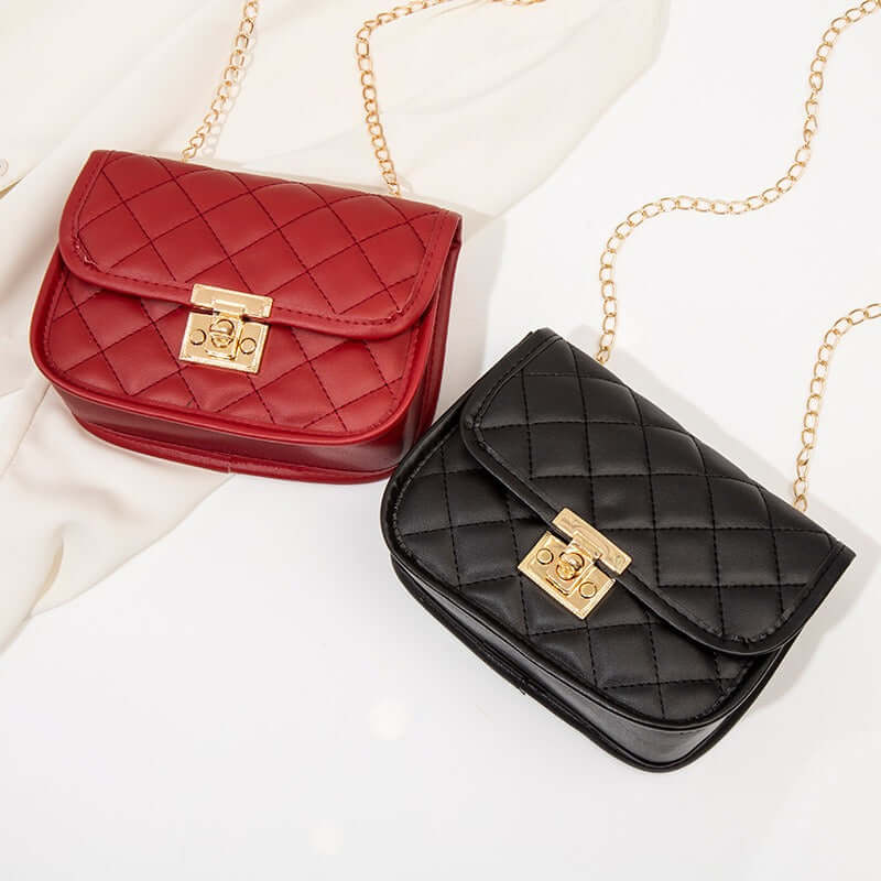 New Embroidered Bag Ladies Bags Trendy Womens Bag Womens Small Square Bag Fashion Chain Bag in red and black.
