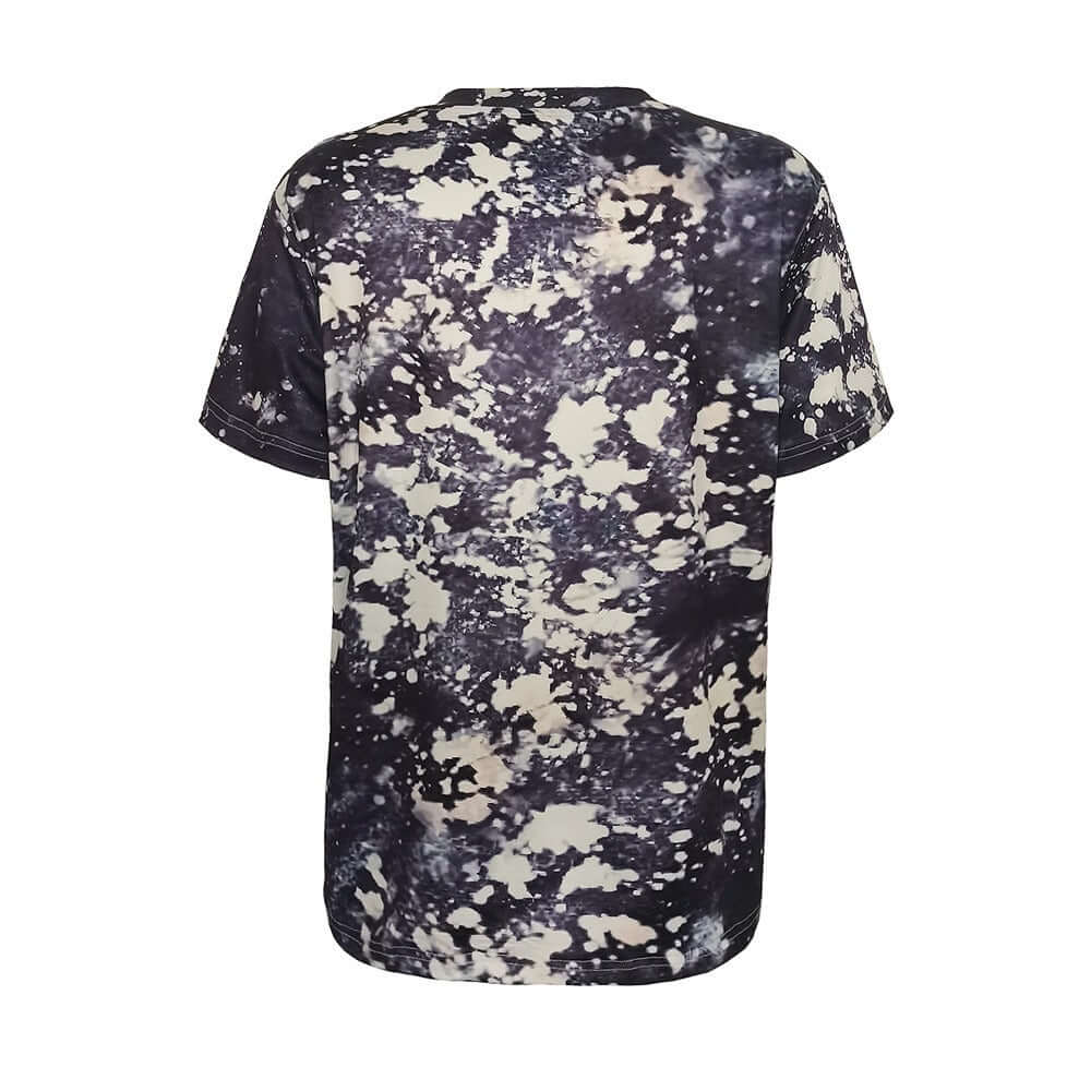 Back view of Summer New Temu Top Digital Print Round Neck Short Sleeve T Shirt Womens Wear with animal pattern.