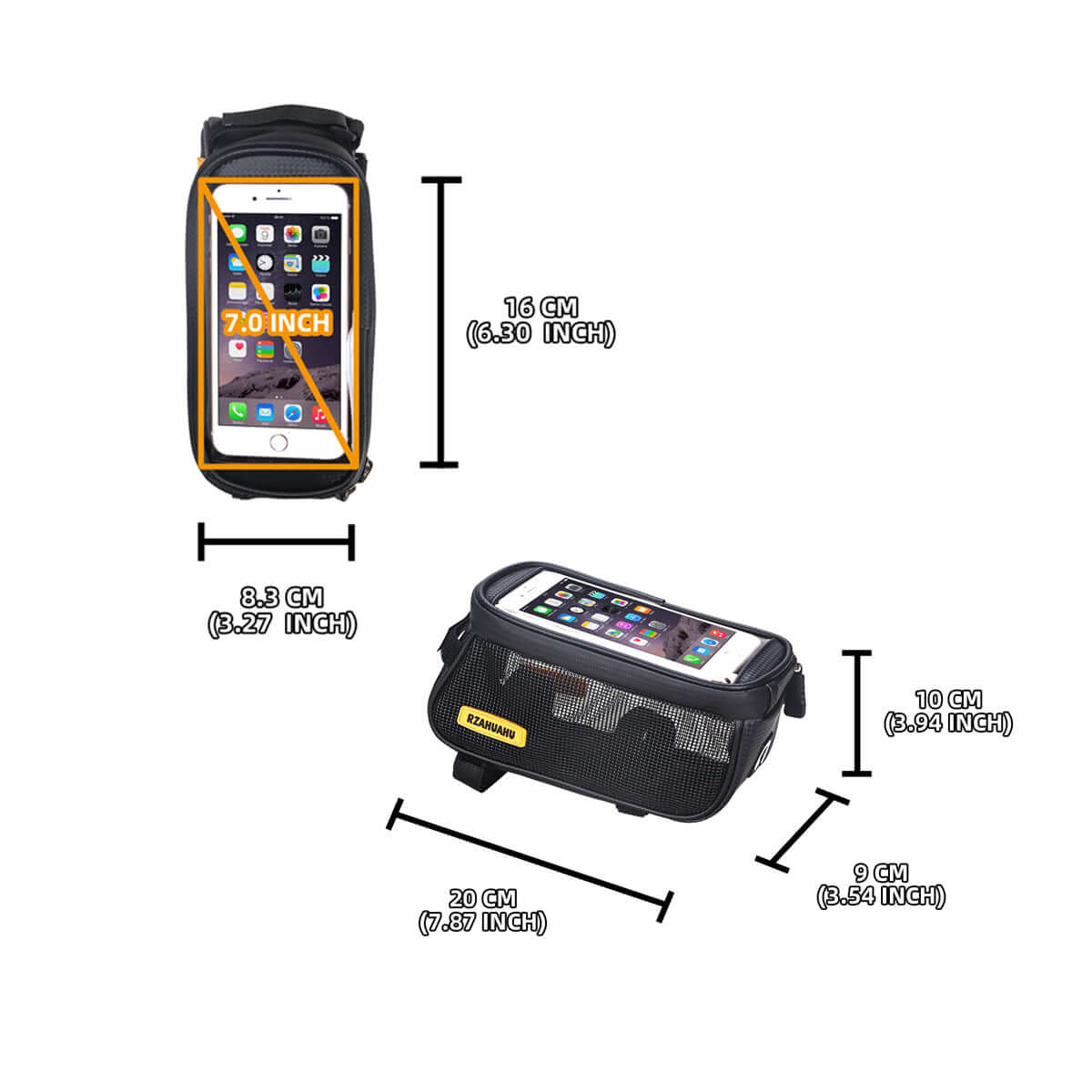Bicycle Bag Golf Front Beam Bag Mountain Bike Headphone Audio Bag Mobile Phone Navigation Upper Tube Bag Riding Accessories dimensions