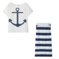 New European and American Navy Style Casual Set Womens Boat Anchor Print Womens Short Sleeve Set Women.