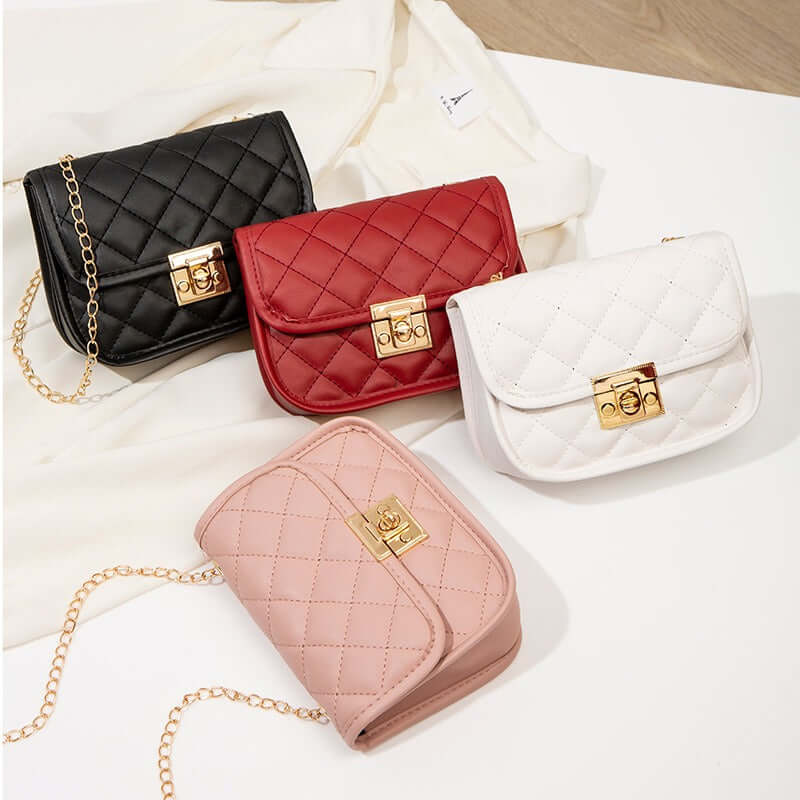 New Embroidered Bag Ladies Bags Trendy Womens Bag Womens Small Square Bag Fashion Chain Bag collection featuring four colors.
