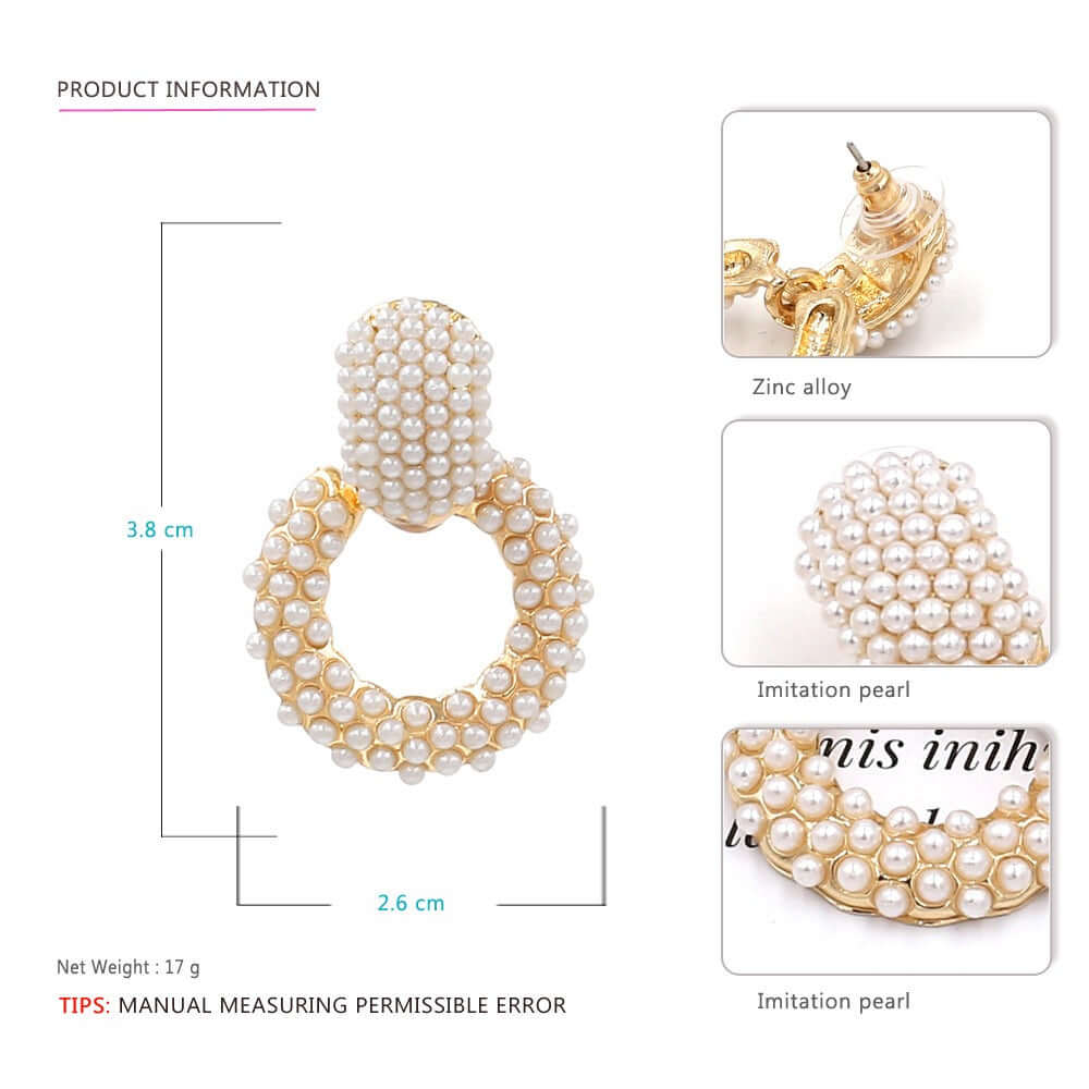 Circled earrings exaggerated accessories for women made of alloy with pearl detailing.