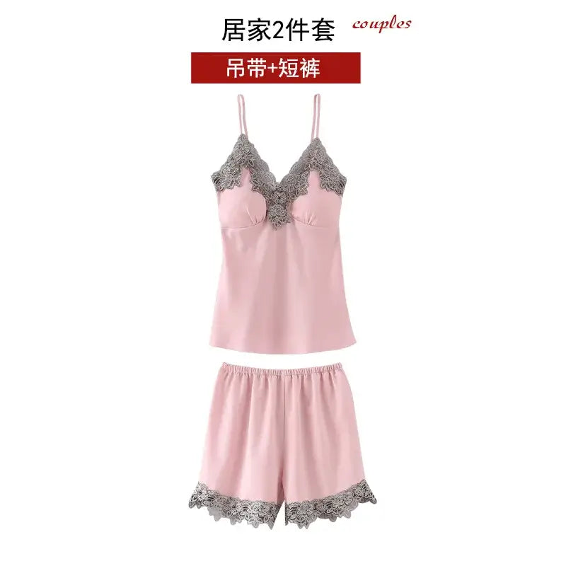 5PC Silk Robe Sleep Suit Womens Lace Satin Pajamas Gown Set V-Neck Cami Nighties Wear Pijama Home Nightwear Spring Nightdress