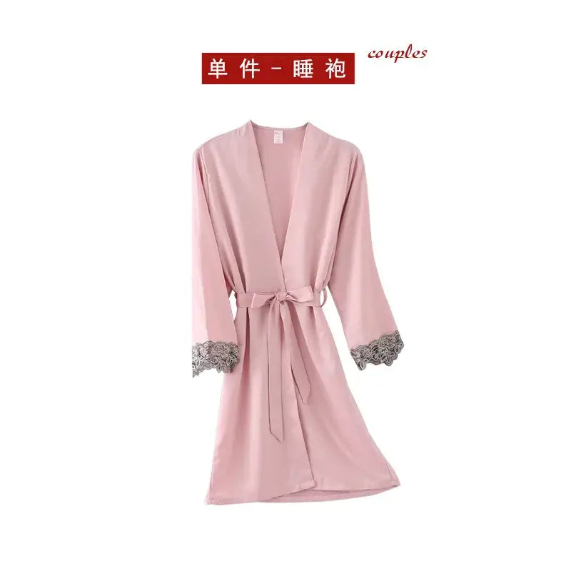 5PC Silk Robe Sleep Suit Womens Lace Satin Pajamas Gown Set V-Neck Cami Nighties Wear Pijama Home Nightwear Spring Nightdress