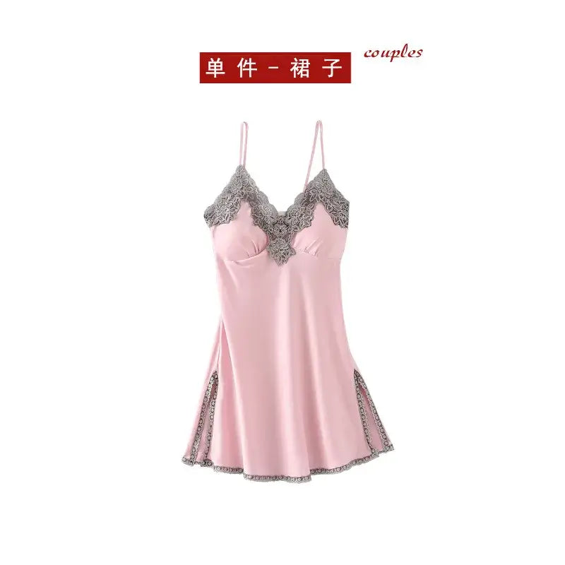 5PC Silk Robe Sleep Suit Womens Lace Satin Pajamas Gown Set V-Neck Cami Nighties Wear Pijama Home Nightwear Spring Nightdress