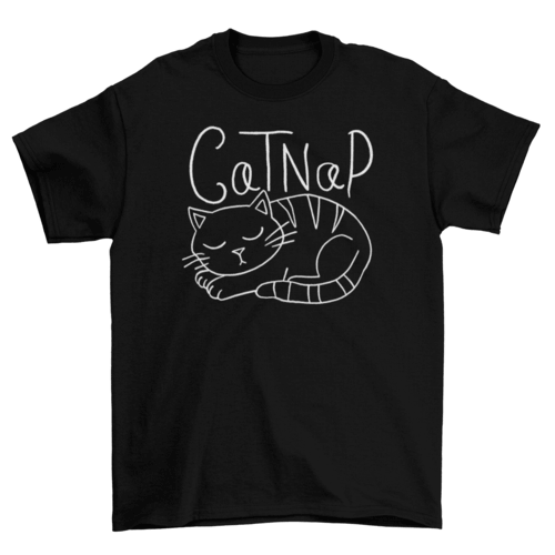 Cat taking a nap t-shirt featuring a sleeping cat and the quote 'CatNap' in a stylish design.