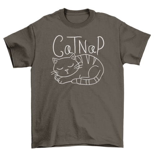 Cat taking a nap t-shirt featuring a cute cat illustration and the quote 'CatNap'.