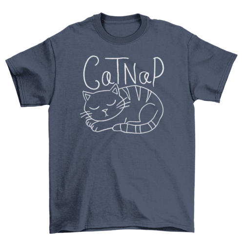 Cat taking a nap t-shirt featuring a cute cat design and the quote 'CatNap'.