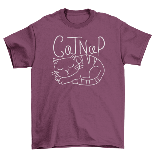 Cat taking a nap t-shirt featuring a sleeping cat graphic and the quote 'CatNap'.
