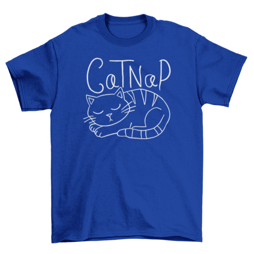 Cat taking a nap t-shirt featuring a cute sleeping cat illustration and the quote "CatNap".